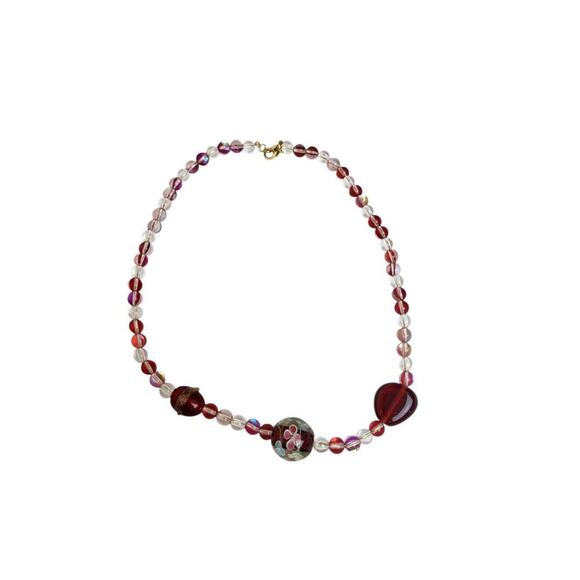 Mystic Aura Red Titanium Rainbow Translucent Square Czech Glass Beads Necklace - Picture 2 of 4